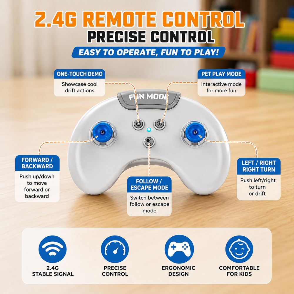 Smart Drift RC Car — Follow & Escape Mode, LED Lights | Ages 3+