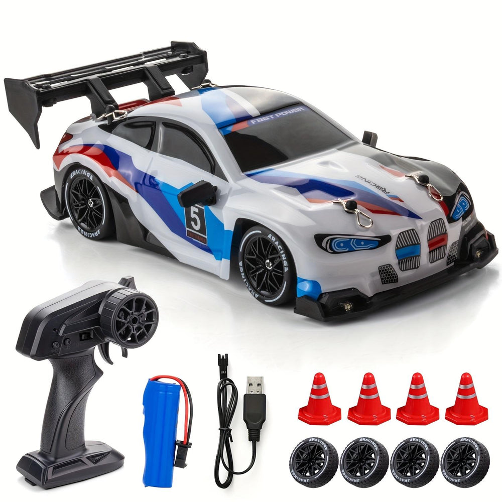 4WD Super Drift RC Car with LED Lights, 2.4GHz Remote Control, Rechargeable Battery, Racing & Drifting Tyres