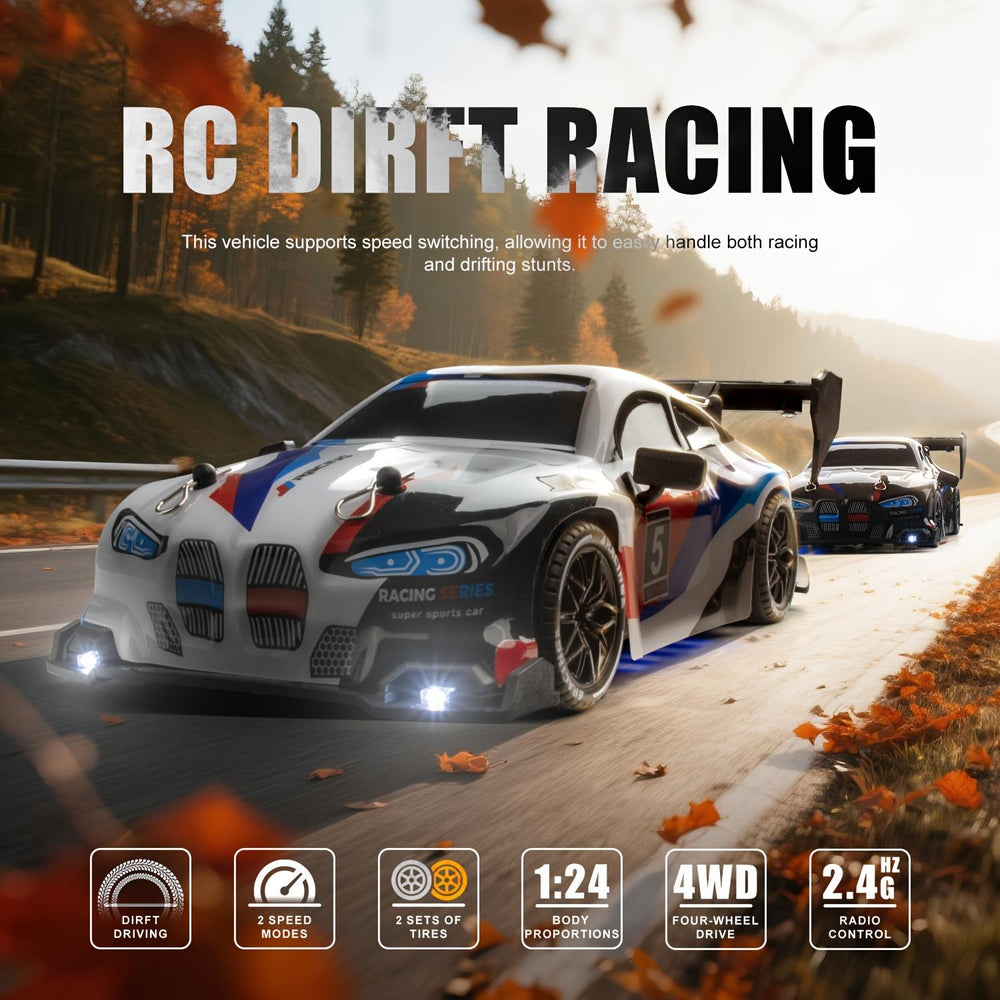 4WD Super Drift RC Car with LED Lights, 2.4GHz Remote Control, Rechargeable Battery, Racing & Drifting Tyres
